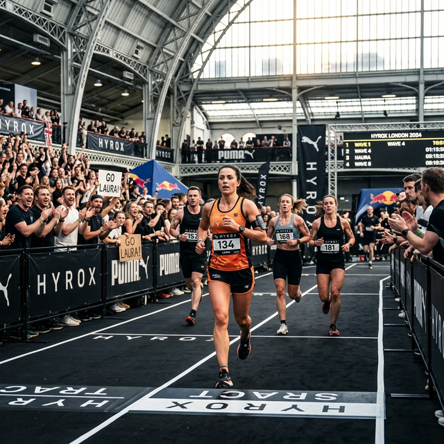 Coureurs HYROX en plein effort — la compétition fitness internationale