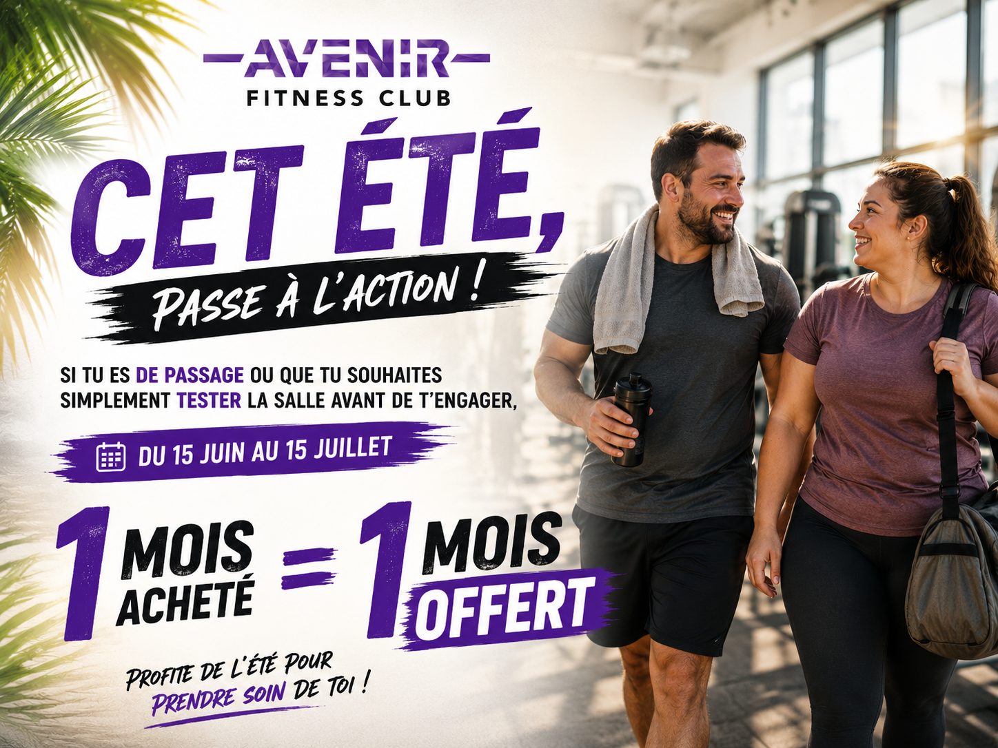 Offre d'été Avenir Fitness Langon — 1 mois acheté = 1 mois offert du 15 juin au 15 juillet 2026