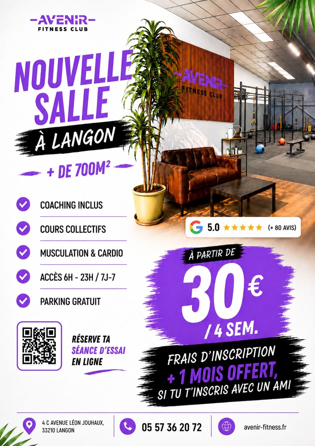 Promo de rentrée Avenir Fitness Langon : frais d’inscription offerts et un mois offert en venant avec un ami